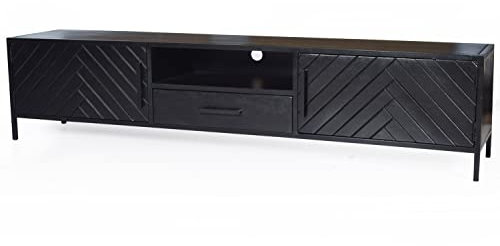 BRIX TV Möbel York 200 cm Mangoholz Fischgräte Metall schwarz Fernsehrack Lowboard
