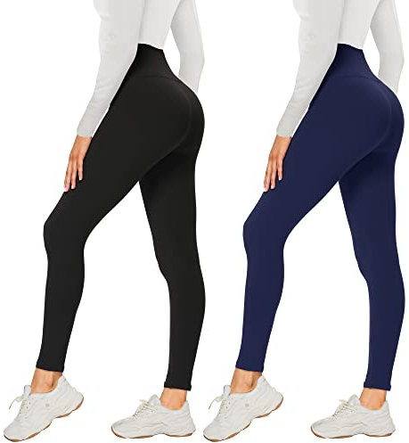 AMIYOYO 2er Pack Leggings für Damen High Waist Leggins Blickdicht Elastische Bauchweg Hosen Weiche Sporthose für Yoga Fitness Outdoor Freizeit