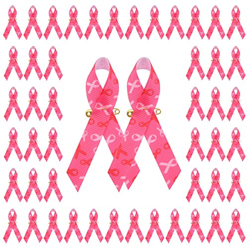 CRAFFANCY 100 PCS Pin's Octobre Rose, Épingles Broches Octobre Ruban Rose en Satin avec Motif Sensibilisation au Cancer du Sein avec Épingles à Nourrice, pour Décoration de Événement