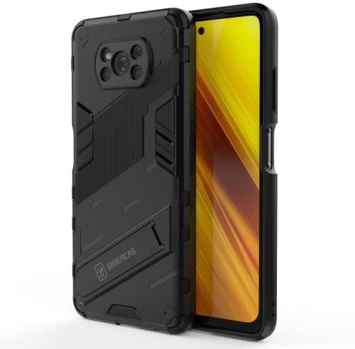 EASSGU Hülle für Poco X3 Pro/Poco X3 NFC (6.67 Inches), mit Kickstand PC Silikon Stoßfester Armor Handyhülle - Schwarz