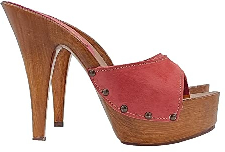 Kiara Shoes Zoccoli da Donna Alti con Plateau - Tomaia in Camoscio - Made in Italy - K9001 Cam Rose-W