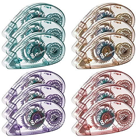 Lot de 12 rouleaux de ruban adhésif double face pour travaux manuels - Pour scrapbooking, travaux manuels, papier cadeau, scrapbooking et cartes (longueur totale : 100 m)