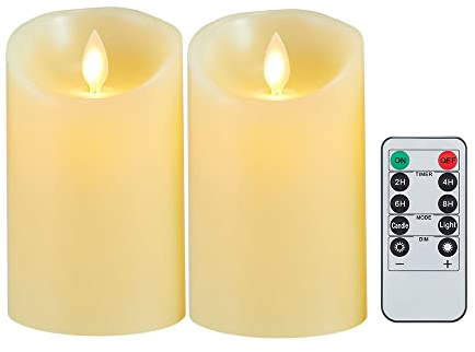 Lonkenn 2er Set LED Kerzen mit Fernbedienung, batteriebetriebene Kerzen, Weihnachtskerzen, Flackernde LED-Kerzen, Realistische Tanzflammen, für Zuhause, Hochzeit, Party, Weihnachten (15cm