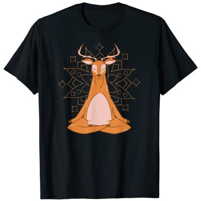 Rentier Yoga Grafik in bunten Farben für Herren Damen Kinder T-Shirt
