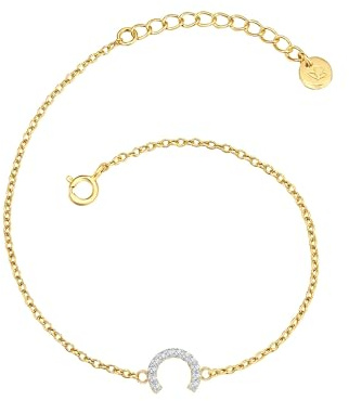 GLANZSTÜCKE MÜNCHEN Damen Armband 925/- Sterling Silber gelbgold | gelbvergoldet 14 Karat, Ankerarmband, Zirkonia, weiß, Buchstabe C, Federring