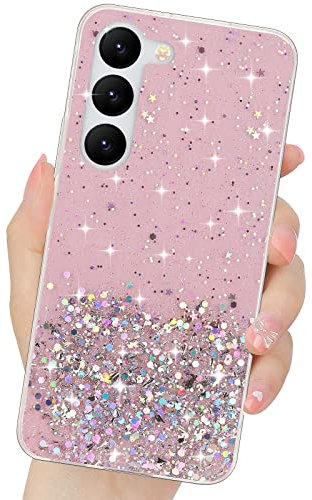 LCHULLE Handyhülle Kompatibel mit Samsung Galaxy S23 5G(6.1 Zoll) Hülle Glitzer Transparent Silikon Case Bumper Glänzend Mädchen Schutzhülle für Samsung S23 5G Rosa