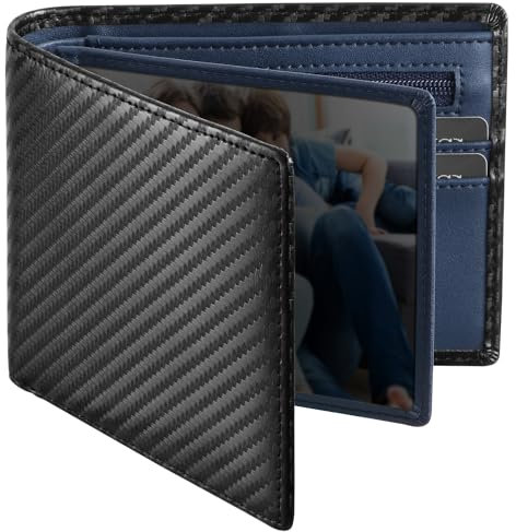 GSG SINCE 1998 Men's Wallets Slim Leather RFID Blocking Wallet –Wallets for Men UK with Coin Pocket, 14 Card Slots, 2 Banknote Compartments, 2 ID Windows,Mens Wallets with Gift Box Black-Navy
