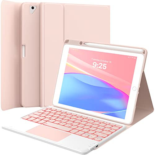 GreenLaw Étui avec clavier pour iPad 9{^>e<^} génération 10,2, iPad 8e/7e/Air 3, étui amovible avec clavier sans fil pour Pro 10,5, rétroéclairage 7 couleurs, coque résistante aux taches, 2