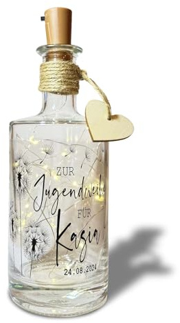 Yuweli Geschenk zur Jugendweihe Flaschenlicht zur Jugendweihe für Mädchen und Junge personalisiert mit Namen und Datum Geschenk LED Deko