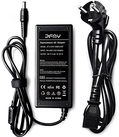 PFMY 19V 3,16A AC Adapter Laptop Ladekabel für Samsung Netzteil Ladegerät für R730 NP350E7C R580 N150 NP355V5C NP600B4B R509 R510 R540 Notebook Adaptor Power Supply Steckergröße: 5,5mm x 3,0mm
