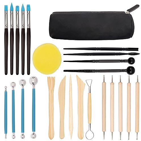 Kurtzy Utensili Argilla Polimerica Ceramica da Modellare - Set da 25 - Strumenti per Modellare - Kit Sculture - Attrezzi Modellismo Scultura Fai da Te - con Stilo a Sfera Custodia