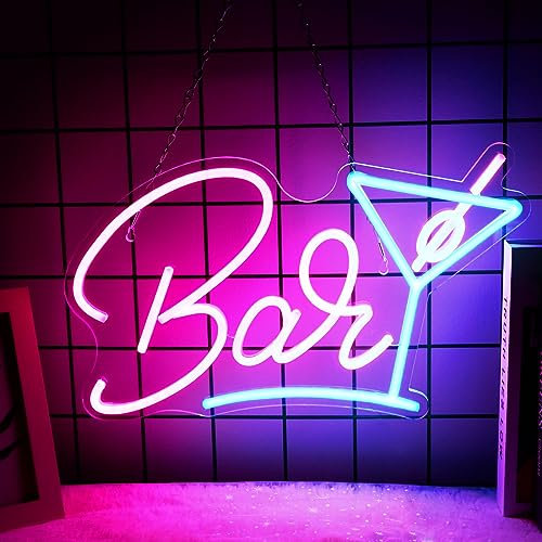 Bar Neon Sign - Dimmer Led Neon Bar Signs for Home Bar Wall Decor, USB Powered Neon Light Sign for Bedroom Man Cave Pub Bistro Club, Birthday Gifts for Man Girl Boyfriends(Pink)