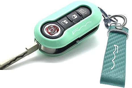 Nordecco Glänzend Schlüsselanhänger Hülle Kompatibel mit Fiat 500C 500-500L Abarth Grande Punto Brava Panda Stilo Linea (Grün Schlüsselring, Mintgrün Hülle)