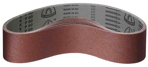 Klingspor Korund Schleifband – 75 x 533 mm – Körnung P120 – 10 Stück – für Holz & Metall – reißfeste halbflexible Gewebeunterlage – Profi-Schleifbänder für Handbandschleifer