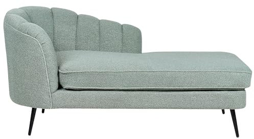 Beliani Chaiselongue Bouclé grün Links mit Lehne Muschelform Metallbeine schwarz Allier