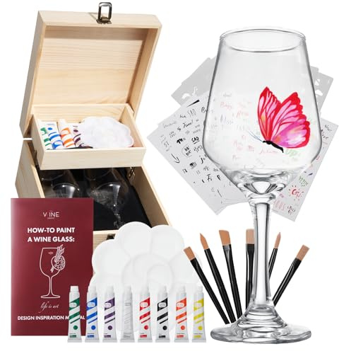 Wine Glass Painting Gift Set Do it Yourself! Creative Glassware Paint Kit Date Nights Two Wine Glasses & Accessories - Mother, Son, Daughter or Date Night - Valentines Day - DIY Winter Lover Gift