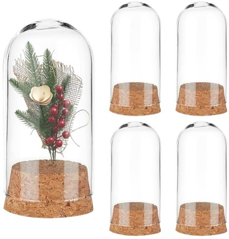 PH PandaHall 4pcs cloche à Dôme en Verre, Pot de Cloche en Verre avec Base en Liège Mini Bouteilles en Verre Bouteilles de Décoration en Dôme pour le Stockage de Fleurs, Décoration de Fête, 3.7x7.8cm