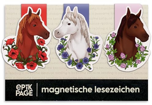 Magnetische Lesezeichen Pferde – Kleine Geschenke für Reiterin, Pferdeliebhaber, Kinder, Mädchen, Frauen – Pferde Mitgebsel für Kindergeburtstag Magnetlesezeichen – 3er-Set EpikPage