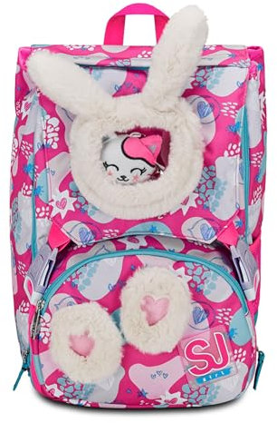 SJ GANG STYLE JAM GANG Zaino Scuola Estensibile, Rosa, PinkFur, Zaino Doppio Scomparto Estensibile Tramite Zip Laterali, Tasca Porta Borraccia, Zaino Scuola Elementare, Zaino Bambina