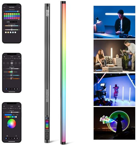 NEEWER TL120C Tube Lumineux RGB, 42W Toutes Couleurs RGBWW Stick Lumineux LED Photo Vidéo avec Contrôle APP/2,4G/DMX, 7 Effets Pixels/18 Scènes, 2500K-10000K CRI97+ TLCI98+, Batterie 6000mAh