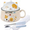 Cute Ramen Bowl with Handle and Lid,Ceramic Instant Noodle Bowl with Spoon & Chopstick,1020ml Large Ceramic Soup Bowls for Soup, Udon Pasta Salad Cereal,Microwave & Dishwasher Safe