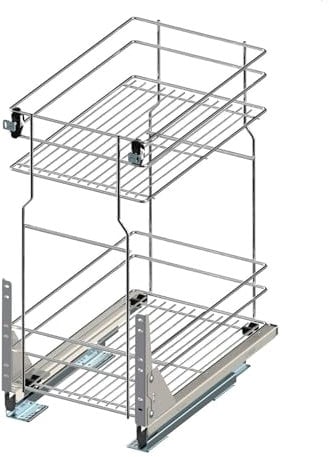woplus - Schrankauszug Küche mit Softclose [250mm] | Auszug Küchenschrank mit 2 Etage | Unterschrankauszug Chrome | Vollauszug Bodenmontage | Küchenschrank Organizer Ausziehbar