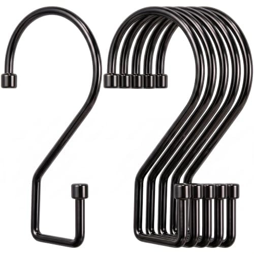 ANIASOM 12Pcs S Hooks for Hanging, 4 inch Heavy Duty Large S Hooks, Reversible Black Metal S Shaped Hooks for Kitchen, Bathroom, Garden, Indoor, Outdoor