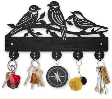 MAYJOYDIY Holz Vogelform Kleiderhaken Baumast Schlüsselhalter Wandhalterung 30 x 17.2 cm Schwarzes Tier Wanddekor Schlüsselhaken 5 Haken Aus Legierung als Eingangsbereich Wohnzimmer Küche Büro