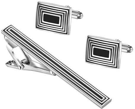 JewelryWe Herren Krawattenklammer und Manschettenknöpfe Set: 3er Business Hemd Gestreift Krawattennadel Manschettenknopf Cufflinks Tie Clips für Hochzeit Smoking Party Geschäftstreffen Silber