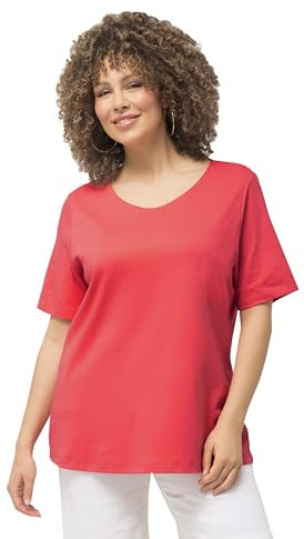 Ulla Popken Damen große Größen Übergrößen Plus Size Shirt, doppellagige Vorderseite, Slim, Rundhals, Halbarm dunkel Koralle 50+ 810528515-50+