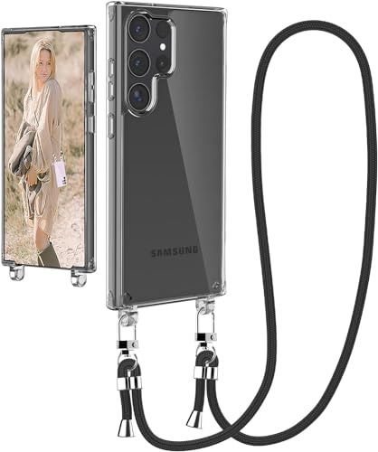 Ciciber Handykette Hülle für Samsung Galaxy S23 Ultra Handyhülle mit Band, Transparent Case mit Schnur zum Umhängen Kordel Necklace Hülle Schutzhülle für Galaxy S23 Ultra, schwarz