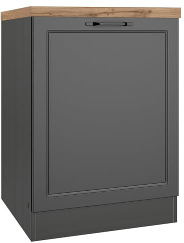 Lomadox Küchenschrank Unterschrank mit 1 Tür 60 cm in grau, Arbeitsplatte Eiche
