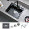 Evier Cuisine en Granit 55 x 45 cm, Bokaiya Evier Cuisine 1 Bac avec Egouttoir, Évier à Encastrer au meuble 45cm, Evier Noir en Granit, Lavabo Cuisine 1 bac, Evier Noir en Grani
