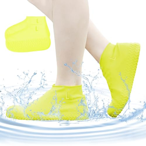 ACTOYS Cubre Zapatos Impermeable, 1 Par de Funda de Silicona para Zapatos, Funda Impermeable Zapatos, Cubre Zapatos Impermeable Lluvia para Adultos y Niños, Reutilizables, Lavable (Amarillo, L)