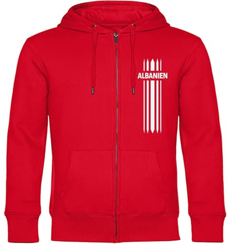 multifanshop® Kapuzen Sweatshirt Jacke - Albanien - Streifen - Druck weiß - Logo Pullover Fanartikel - Größe 3XL rot