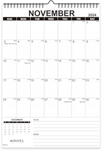 MONYES Wall Calendar 2024-2025 Large, 17 x 12 Academic Calendar, Monthly Calendar with Wire Binding & Hanging Hook, Large Wall Calendar, Desk Calendar