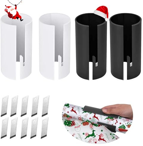 4 paquets Coupe-papier d'emballage Massicot Rouleau de Papier Cadeau de Noël Outil de Découpe de Papier pour Emballage Cadeau avec 10 remplaçants intégrés pour des Emballages Cadeaux Parfaits