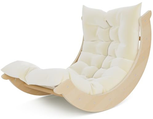Lischwert Kletterbogen, 2 in 1 Bogenwippe, Holz Indoor Klettergerüst für Babys ab 3 Jahr, Schaukelboot mit Kissen, Spielbogen mit Kletterdreieck/Rutsche Kombinierbar, Leiter für Gleichgewichtstraining