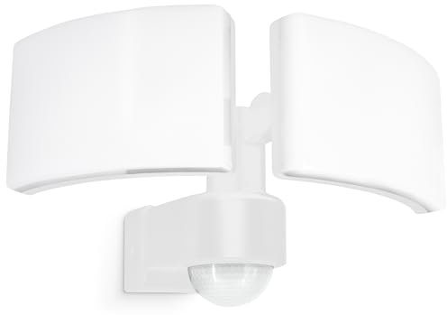 SSC-LUXon NORSU Außenleuchte mit Bewegungsmelder Doppel Strahler - Aussenlampe inkl. Eck-Adapter & Dämmerungssensor IP65 neutralweiß