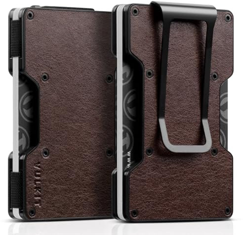 VULKIT Porta Carte di Credito Uomo Slim Portafoglio Uomo con Fermasoldi Piccolo Metallo Porta Schede Carte di Credito Donna Schermato RFID, Retro Epresso