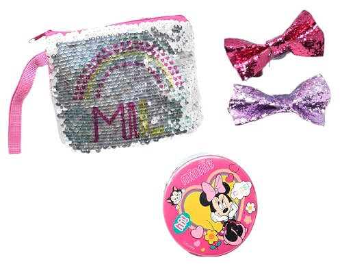 Minnie Girls Beauty Set mit Pailletten-Geldbörse, Spiegel und Haarschleifen, mehrfarbig, Haaraccessoires