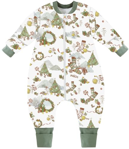 Chilsuessy Baby Winterschlafsack Schlafsack mit Füssen kleine Kinder Ganzjahres Winter Schlafsack Schlafanzug für Jungen und Mädchen,abnehmbar Ärmel, Christmas/3.5 Tog, 70/Baby Höhe 80-90cm
