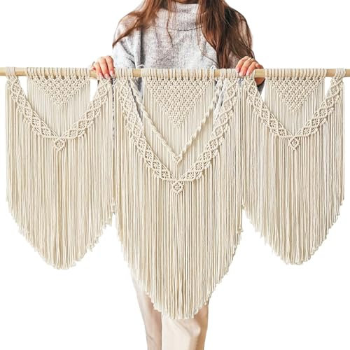 Ordeluxe Macramé 110cm x 82cm Tapiz Boho, Grande, Hecho a Mano, Decoración de Pared para Dormitorio, Decoración de Balcón, Regalo para Mujeres