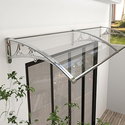 Baldacchino per porta d'ingresso, finestra, giardino, patio, veranda, tettoia con protezione UV e pioggia, copertura in policarbonato trasparente e telaio in alluminio (60 x 80 cm/24 x 32)