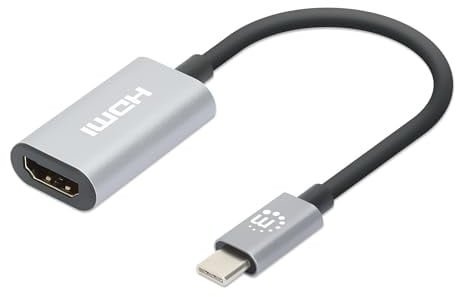 Manhattan USB-C auf HDMI-Adapter 4K 60Hz Alu Space grau | Stecker auf Buchse, 10,2 cm Kabel, Busbetrieben, HDCP 2.3, Plug-and-Play