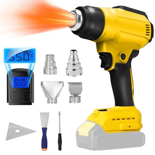 Pistola de calor sin cable compatible con Dewalt 20V batería, pistola de aire caliente sin cable con 2 velocidades, indicador de temperatura y batería, 4 boquillas y espátula (sin batería)
