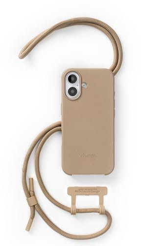 Woodcessories - Change Case, Nachhaltige Handykette abnehmbar kompatibel mit iPhone 16 Hülle mit Band Taupe - biologisch abbaubar