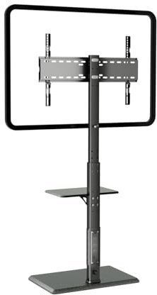 Afaloona Universal Floor TV Stand, TV Floor Mount Stand with Power Outlet & Removable Shelf for 32-75 TVs up to 110 lbs, Swivel Height Adjustable for Bedroom (TCP01-2-M-A01)