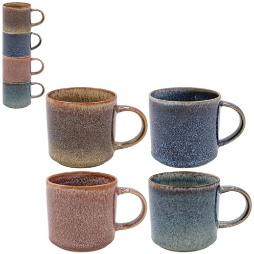 Lesser & Pavey Elements Reactive Glaze Stack Mugs Set of 4 Kitchen & Home | Stylish Tableware Mug Set of 4 for Every Occasion | Lovely Coffee Cup Set for Mens Gifts & Birthday Gifts for Women LP73793