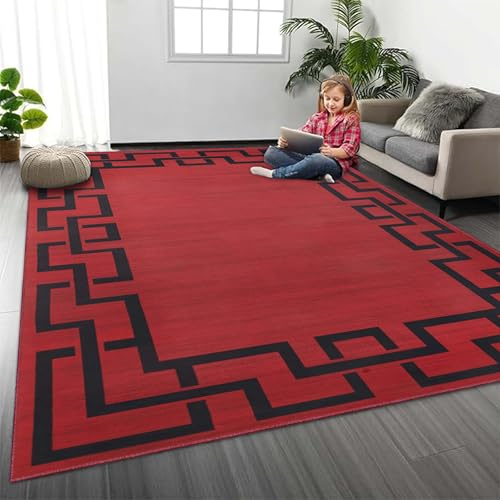 MOONLIGHT20015 Rugs Living Room 120 x 170 cm - Greek Key Style Area Rugs for Bedroom Dining Room – Non Slip Large Bedside Red Rug Printed Carpet for Lounge, Lexi